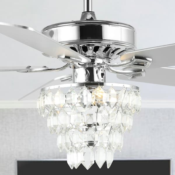 JONATHAN Y Mindy 52 in. 3-Light Glam Modern Crystal Shade Indoor LED Ceiling Fan with Remote, Chrome