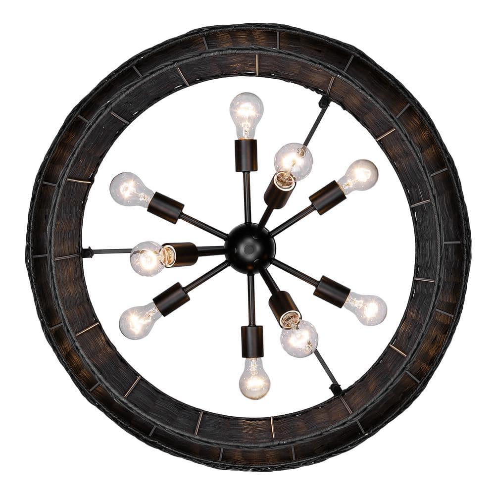 Erma Bohemian-Chic Black Wicker and Steel 9-Light Chandelier