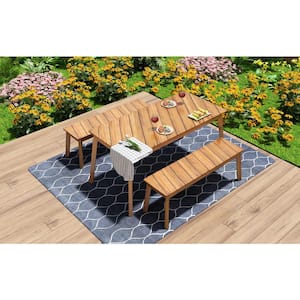 3-Piece Acacia Wood Outdoor Dining Set Picnic Beer Table with 2 Benches for Patio, Porch, Garden, Poolside