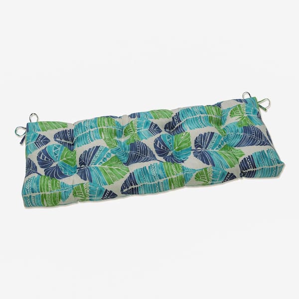 Pillow Perfect Tropical Rectangular Outdoor Bench Cushion in Blue