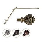 13/16" Dia Adjustable Corner Window Single Curtain Rod 28 to 48" (each side) in Antique Brass with Diana Finials
