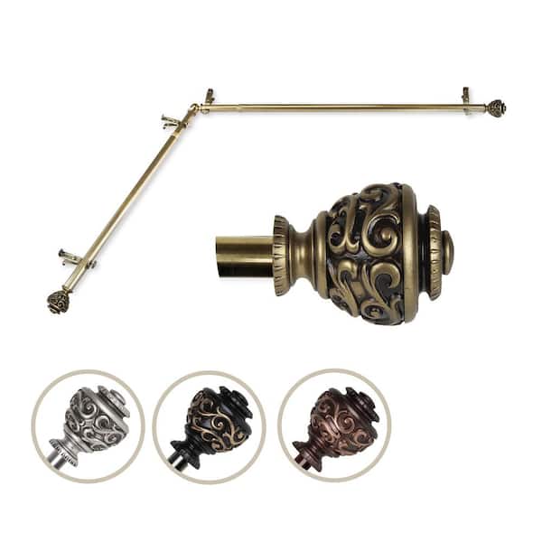 EMOH 13/16" Dia Adjustable Corner Window Single Curtain Rod 120 to 170" (each side) in Antique Brass with Diana Finials