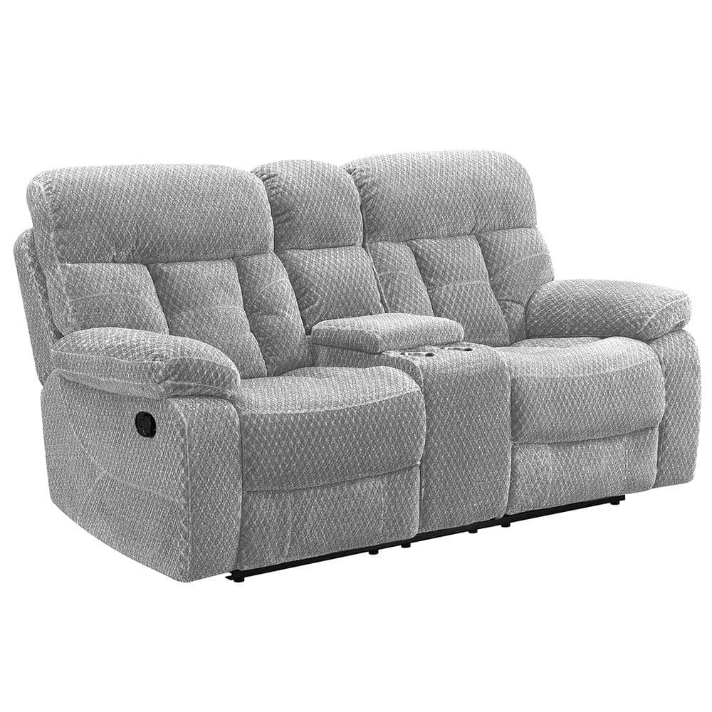 Bravo Stone Gray Fabric Reclining Loveseat with Cup Holder
