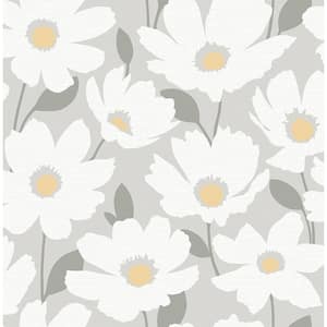 Astera Grey Floral Grey Paper Strippable Roll (Covers 56.4 sq. ft.)