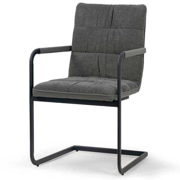 Araya Grey Modern Fabric Arm Chair, Set Of 2 Hamilton Arm Dining Chairs With Black Legs