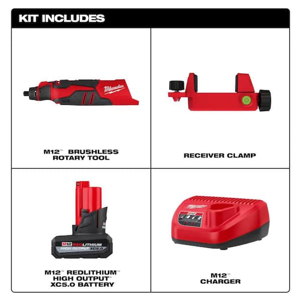 M12 12V Lithium-Ion Cordless Brushless Rotary Tool with HIGH OUTPUT XC5. 0 Starter Kit
