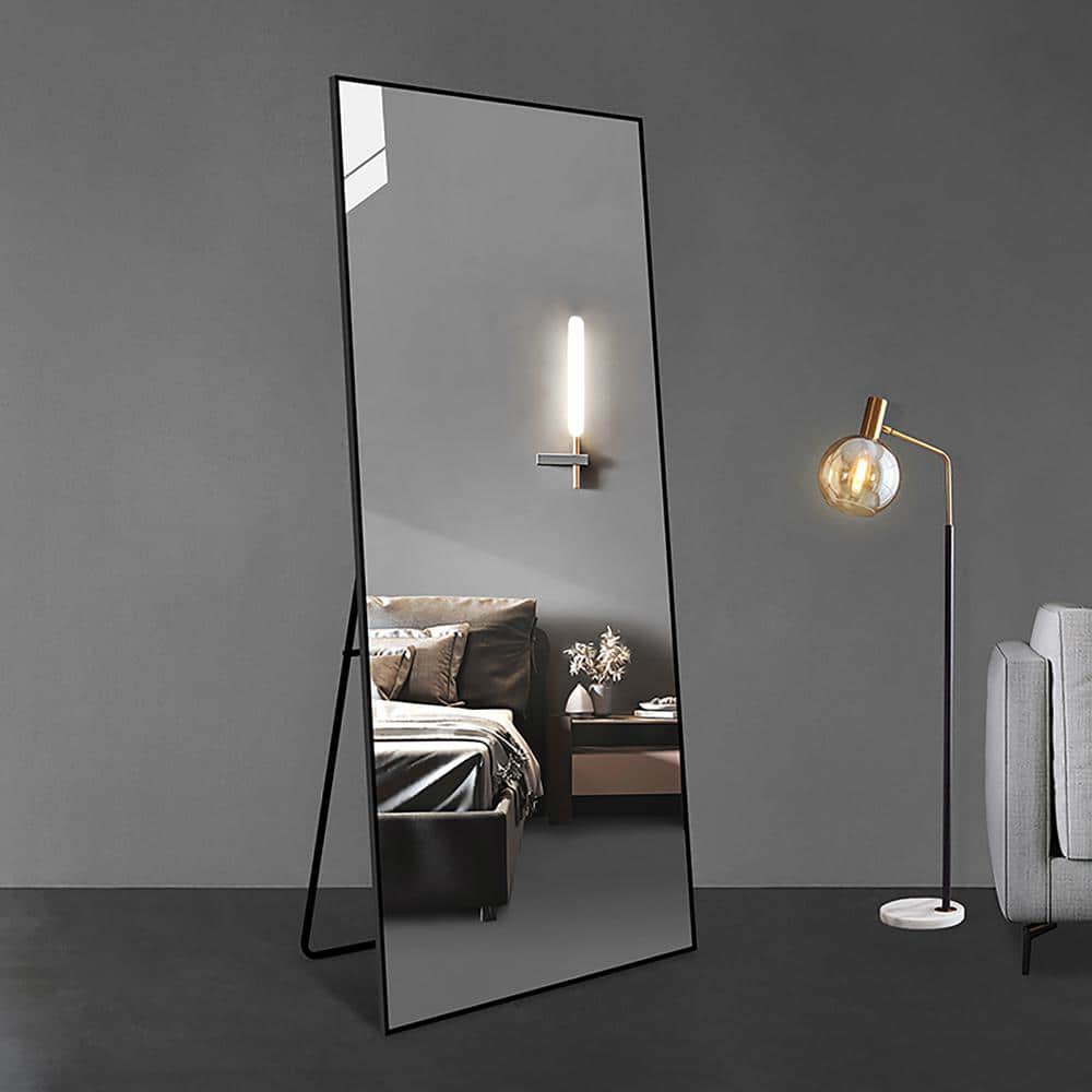 23.6 in. W x 64.96 in. H Rectangular Black Framing Full-Length Wall Bathroo