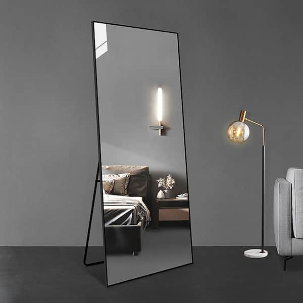 Unbranded 23.6 in. W x 64.96 in. H Rectangular Black Framing Full-Length Wall Bathroom Vanity Mirror with Adjustable Stand