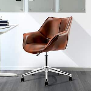 Brown PU Leather Swivel Office Chair with Adjustable Height