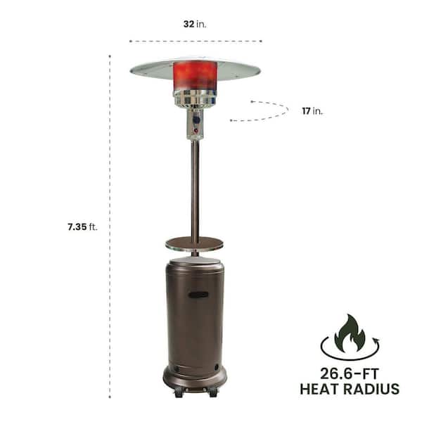 48,000 BTU 26.6 sq. ft. Heat Radius Steel Propane Natural Gas Standing Patio Heater with Wheels for Outdoors