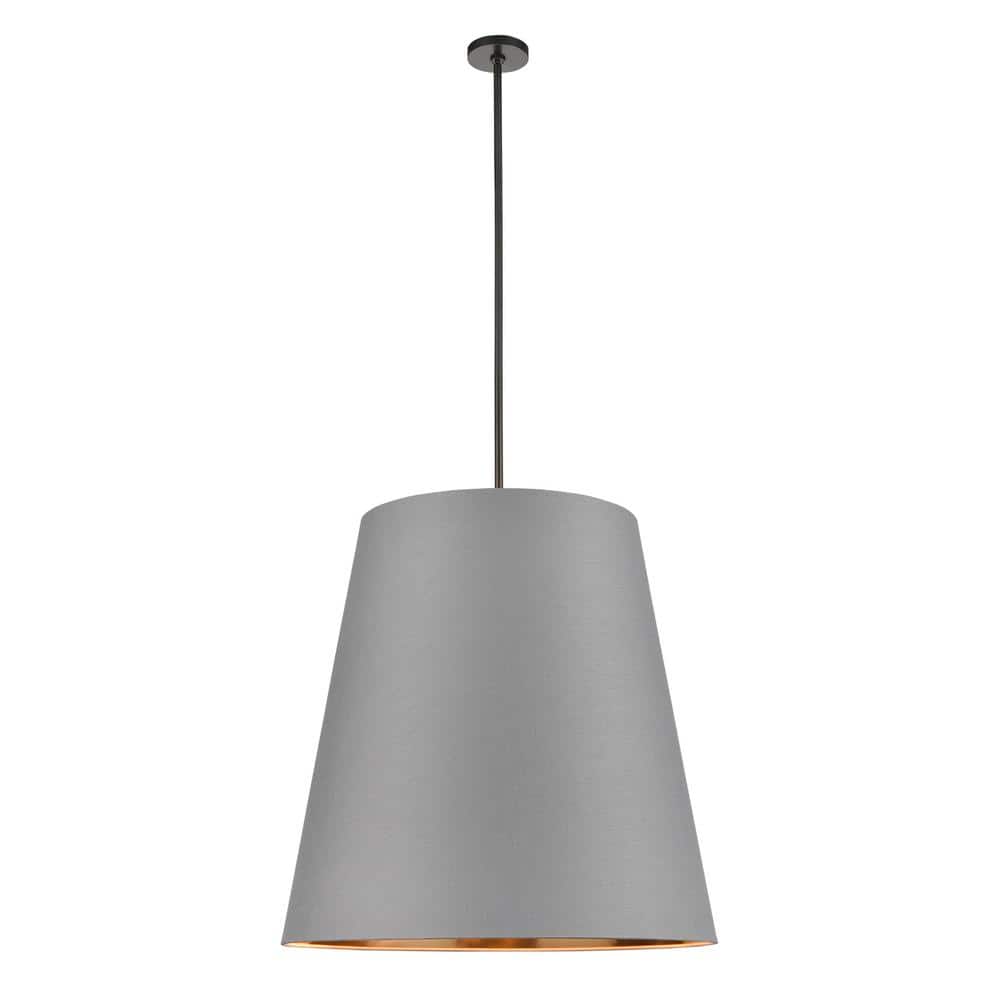Calor 30 in. 3 Light 60-Watt Gray Linen Withgold Parchmen/Urban Bronze Pend