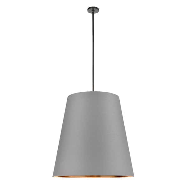 ALORA Calor 30 in. 3 Light 60-Watt Gray Linen Withgold Parchmen/Urban Bronze Pendant Light