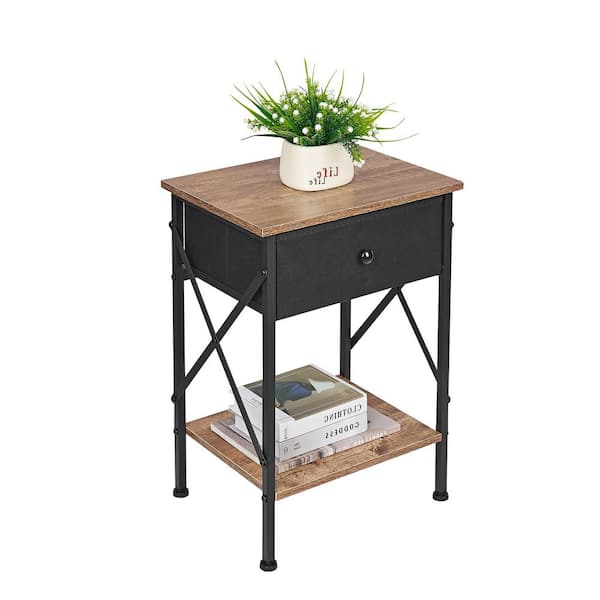 Rustic Nightstand with Drawer, Compact Bedside Table with Storage Shelf for Bedroom, Industrial End Table Brown Style 2