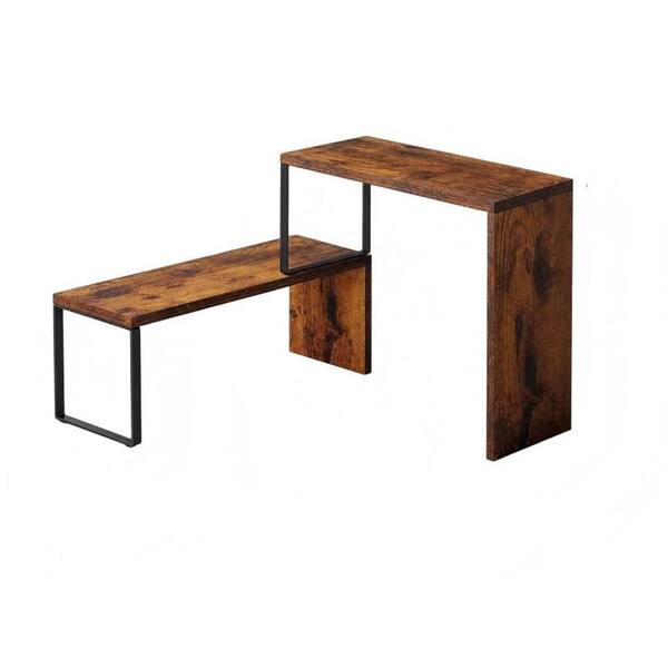 2-Tier Rustic Brown Countertop Storage Organizer Stackable Expandable Shelf, Space-Saving Wood and Metal Rack