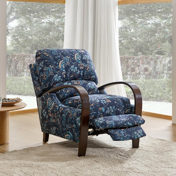 JAYDEN CREATION Carina Traditional Floral Fabric Manual Cigar Recliner with Plush Cushioned Back-Blue