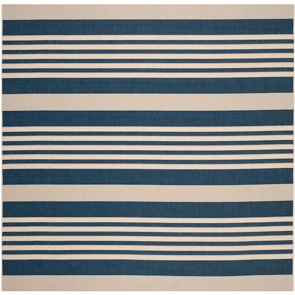 Courtyard Navy/Beige 10 ft. x 10 ft. Striped Indoor/Outdoor Square Area Rug