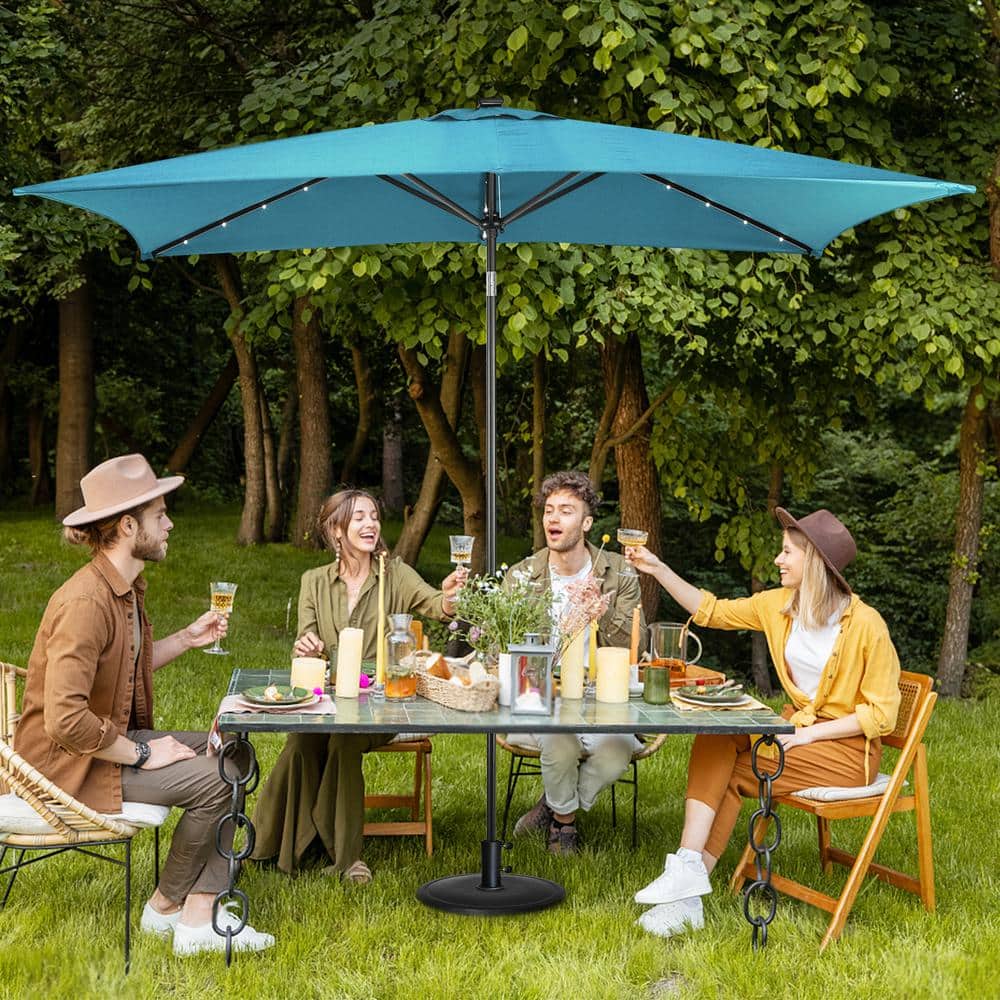 Teal Rectangular Solar LED Patio Umbrella with Steel Frame