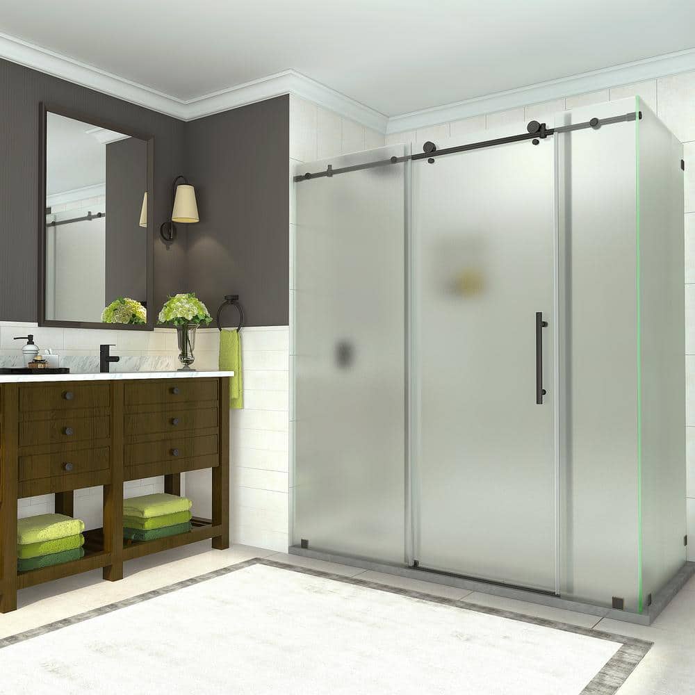 Coraline 68 - 72 x 33.875 x 76 in. Completely Frameless Sliding Shower Enclosure w/ Frosted Glass in Oil Rubbed Bronze price history on PriceWatchPro
