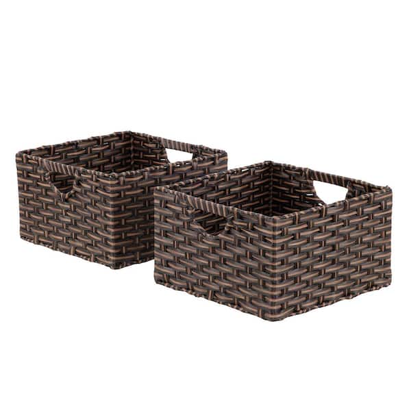 Seville Classics 13.25 in. D x 13.25 in. W x 8 in. H Mocha Plastic  Handwoven Wicker Foldable Cube Storage 2-Pack Closet System Basket WEB654 -  The Home Depot
