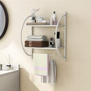Wall Mounted Bathroom Shelf Shower Caddy 18 in . White with 2-Tier Bathroom Towel Rack 2 Towel Bars