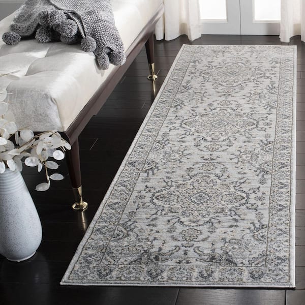 Isabella Light Gray/Cream 2 ft. x 7 ft. Medallion Floral Runner Rug