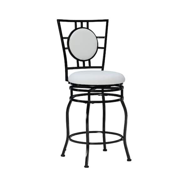 Linon Home Decor Townsend Adjustable 30 in. Black and White High Back Metal Bar Stool with Faux Leather Seat