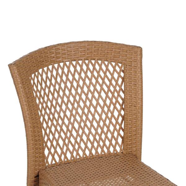 Light Brown Wicker Space-Saving Outdoor Dining Chairs with Diamond