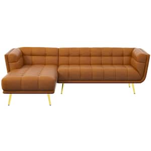 Kansas 102 in. W Square Arm 2-piece L-Shaped Left Facing Genuine Leather Corner Sectional Sofa in Cognac (Seats 4)
