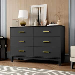 Black Wooden File Cabinet, Chest of Drawers, Dresser with 6-Drawers, 47.2 in. W x 15.7 in. D x 31.5 in. H