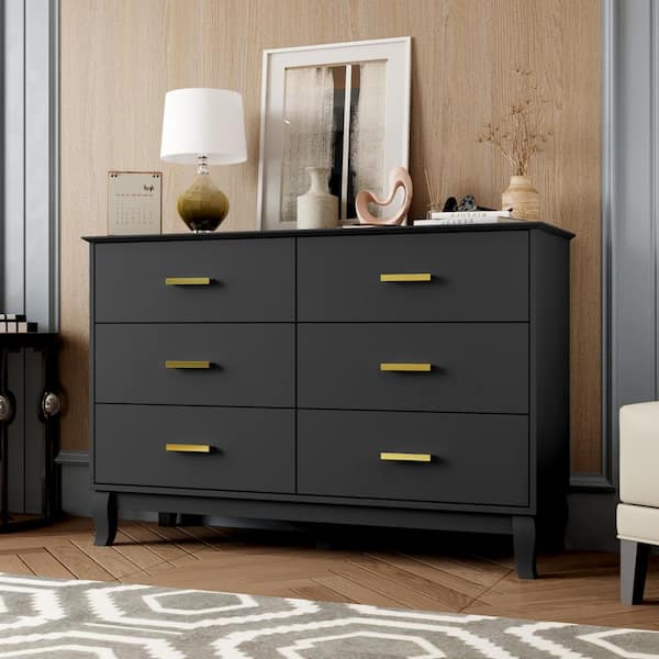 FUFU&GAGA Black Wooden File Cabinet, Chest of Drawers, Dresser with 6-Drawers, 47.2 in. W x 15.7 in. D x 31.5 in. H