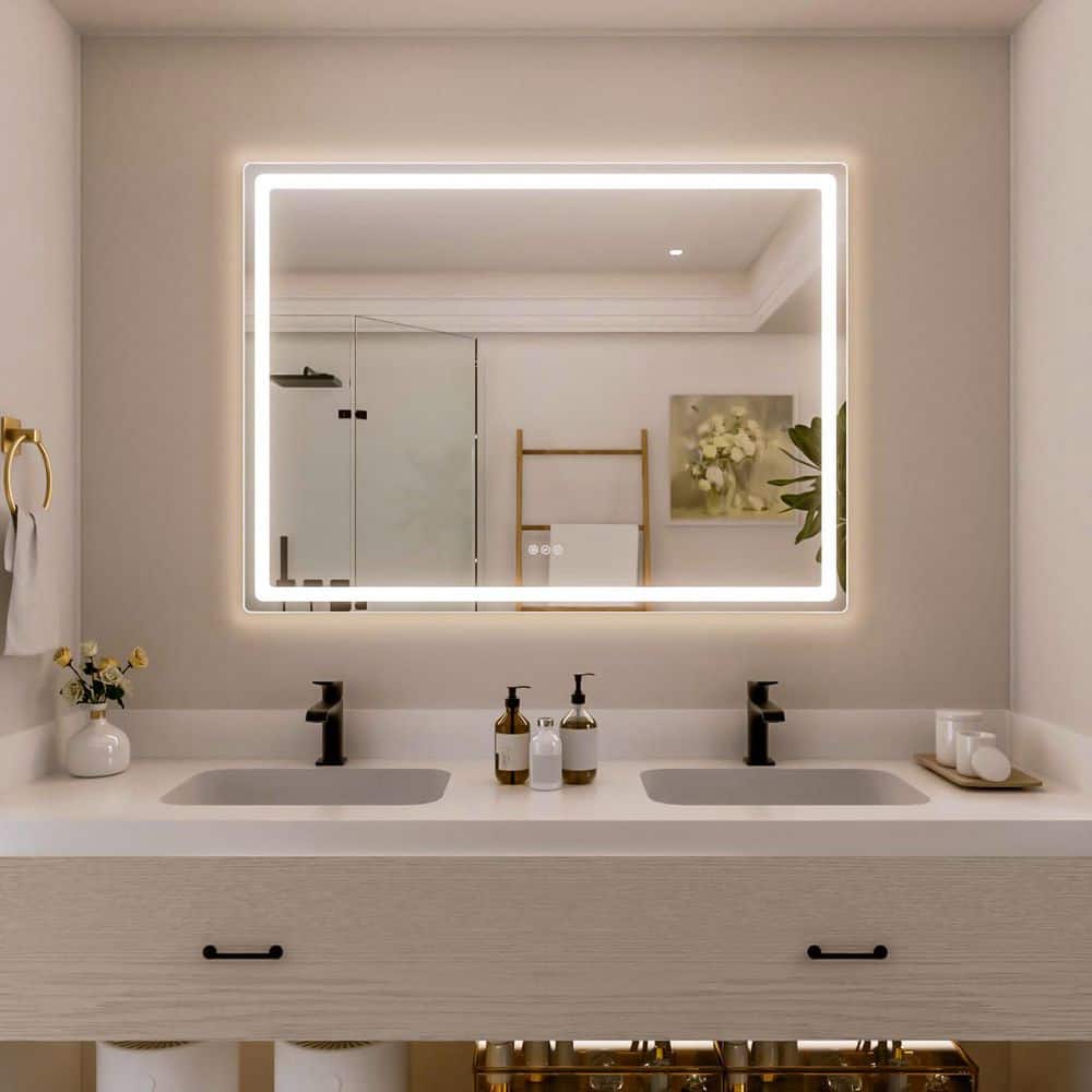 Rina 48 in. W x 36 in. H Rectangular Frameless LED Wall Bathroom Vanity Mirror with Sleek Silver Finish price history on PriceWatchPro