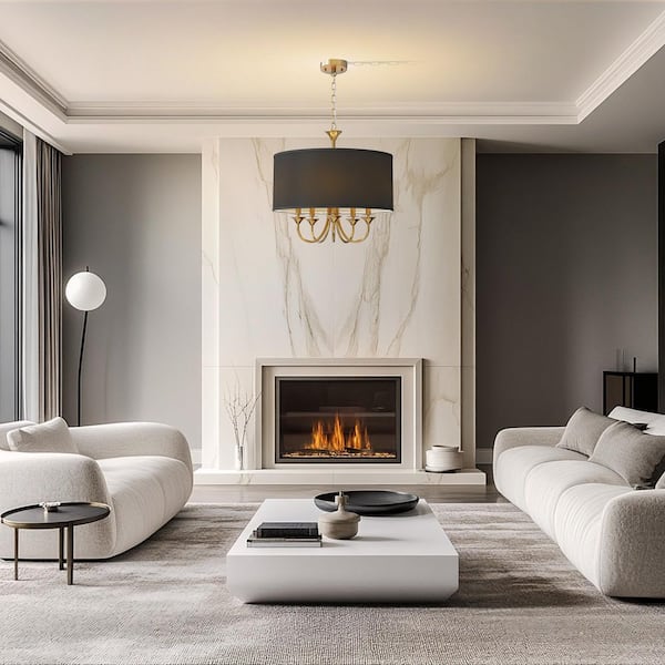 20 in. 5-Light Gold Candle Style Empire Chandelier with Black Fabric Shades for Home Lighting