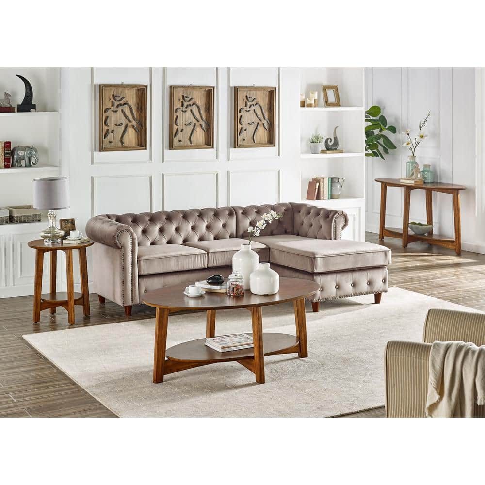 Elegant Oval Mid-Century Chestnut Wood Coffee Table with Floating Shelf