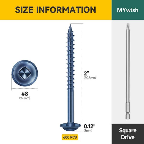 100-Pack #8 x 2 in. Blue Self-Tapping Square Washer Head Wood Screws (100-Piece)