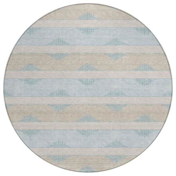 Chantille Machine Washable Indoor/Outdoor Abstract ACN3067 Linen 8 ft. x 8 ft. Round Rug