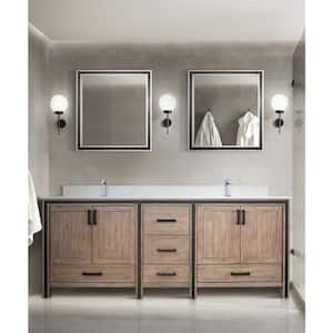Ziva 84 in W x 22 in D Rustic Barnwood Double Bath Vanity, Cultured Marble Top, Faucet Set and 34 in Mirrors