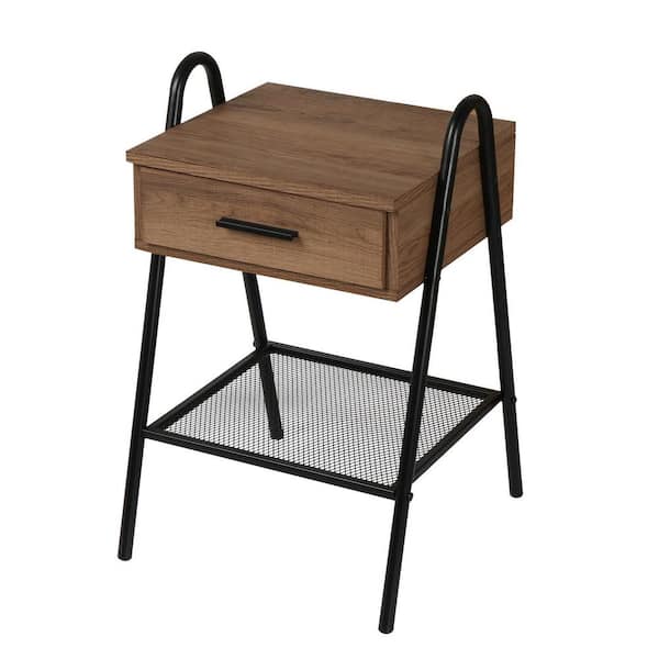 Anmytek 24 in. H x 14 in. W Rustic Oak Square Wood Side End Table with Drawer and Storage Shelf Accent Sofa Table