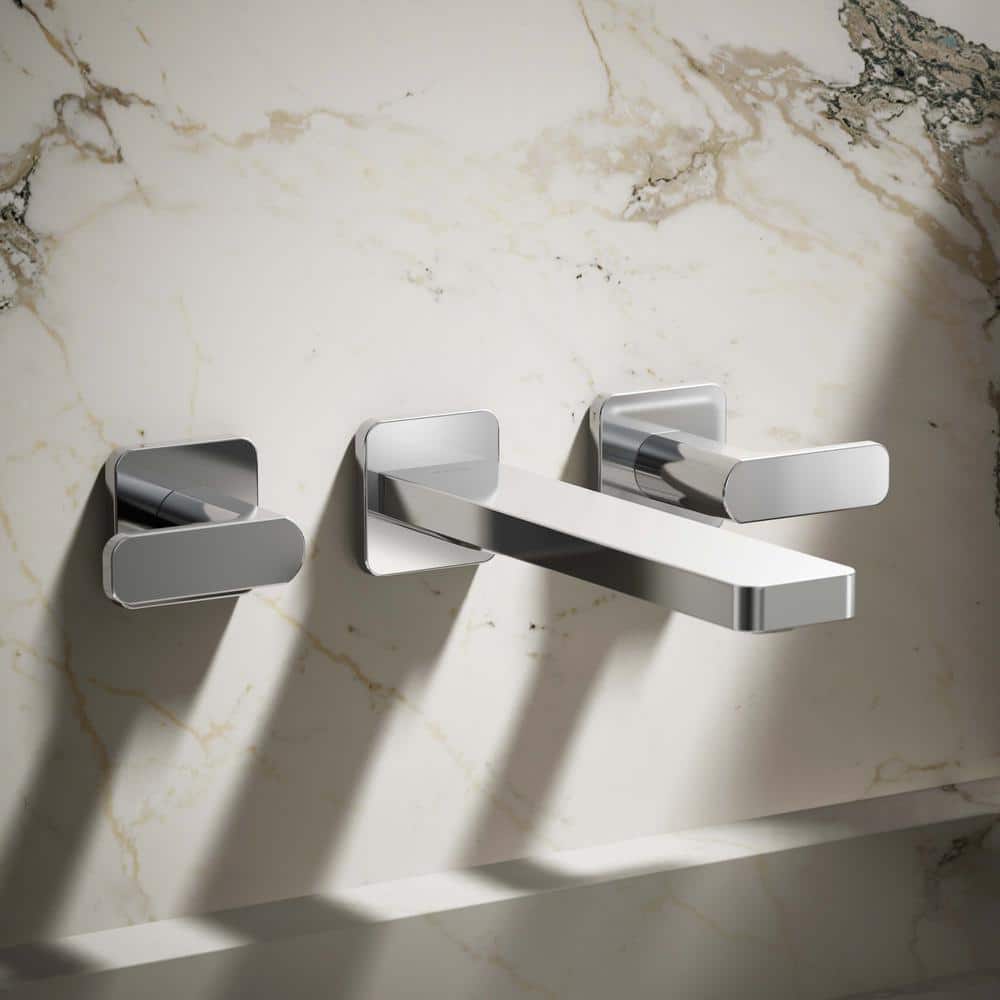 Polished Chrome Wall-Mount Bathroom Faucet with Lever Handles