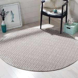 Montauk Ivory/Gray 6 ft. x 6 ft. Round Geometric Striped Solid Area Rug