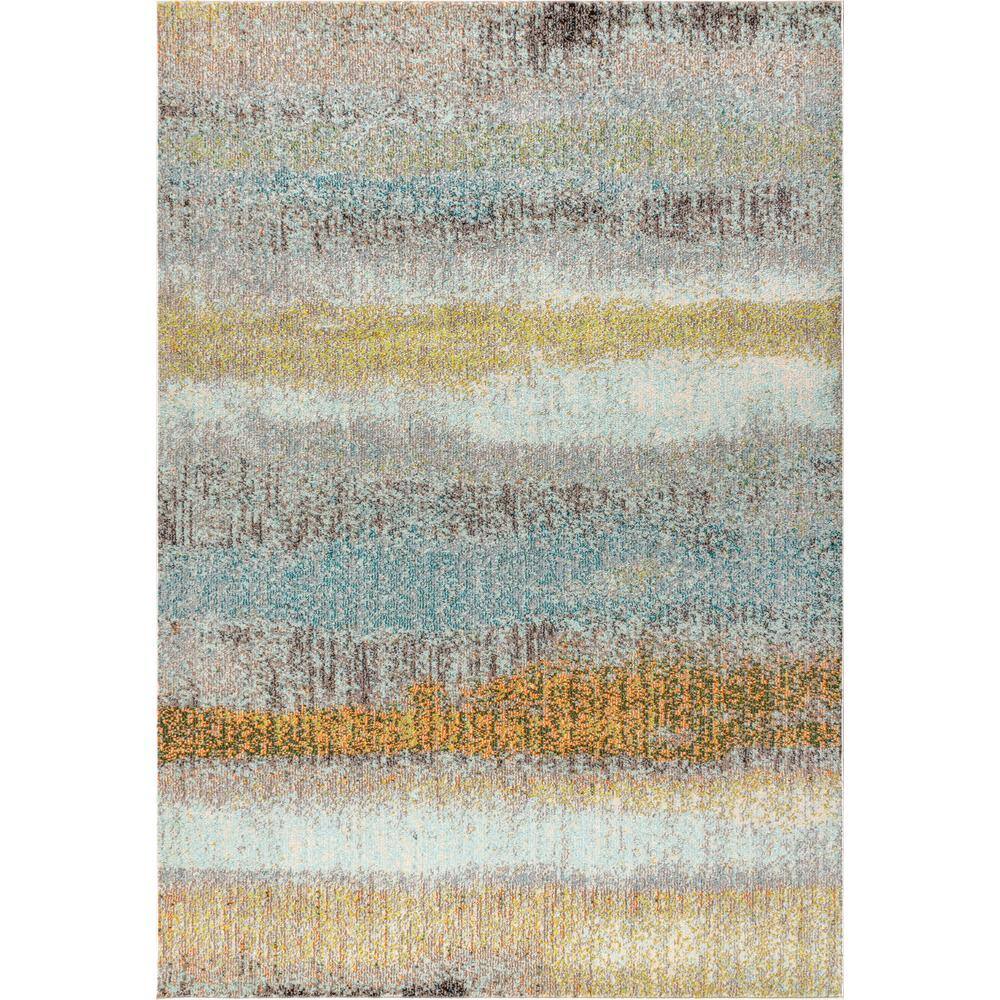 Blue and Beige Abstract Synthetic Area Rug