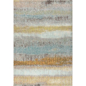 Contemporary Pop Modern Abstract Vintage Cream/Yellow 4 ft. x 6 ft. Area Rug