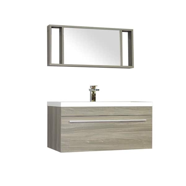 Unbranded The Modern 35.25 in. W x 18.75 in. D Bath Vanity in Gray with Acrylic Vanity Top in White with White Basin and Mirror