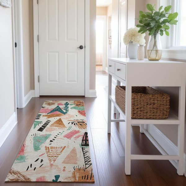 Mayfield Premium Machine Washable Abstract AMF1573 Ivory 2 ft. 3 in. x 7 ft. 6 in. Runner Rug