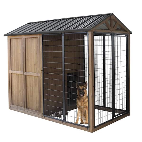 VEIKOUS 8 ft. x 4 ft. Outdoor Dog Kennel Wooden Dog House with