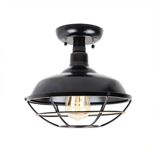 Unbranded Small 1-Light Imperial Black Outdoor Ceiling Light Semi-Flush Mount