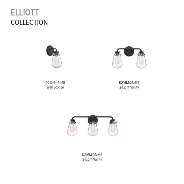Designers Fountain - Elliott 16 in. 2-Light Matte Black Industrial Wall Sconce with Clear Glass Shades