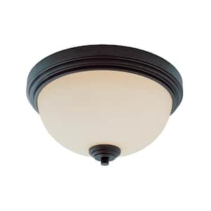 Chelsey 12 in. 2-Light Bronze Flush Mount Light with Matte Opal Glass Shade with No Bulbs Included