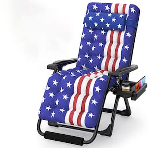 Fnloe 29 in.W Oversized Zero Gravity Chair Metal Outdoor Chaise Lounge with American Flag Removable Cushion and Headrest