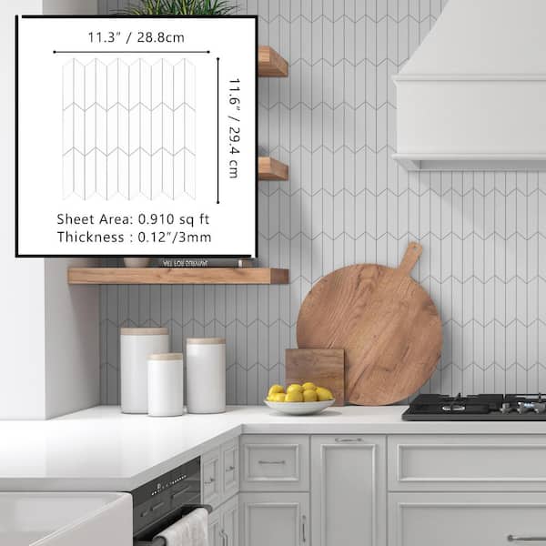 Smart Tiles Blok Chevron White 23-in x 11-in Glossy Resin Brick Subway Peel  and Stick Wall Tile (3.57-sq. ft/ Carton) in the Tile department at