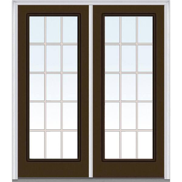 MMI Door 64 in. x 80 in. Tan Internal Grilles Left-Hand Inswing Full Lite Clear Glass Painted Steel Prehung Front Door